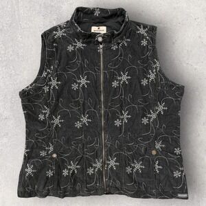 Vtg Woolrich Corduroy Vest Womens XL Gray Snowflake Embroidery Full Zip Cotton